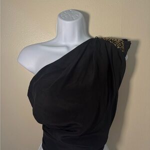 Robert Rodriguez Black One-Shoulder Top with Gold Accents